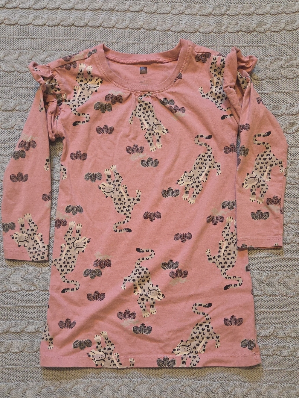 Tea Collection Pink Tiger Print Long Sleeve Dress Tunic Sz 5 Cotton Fall School
